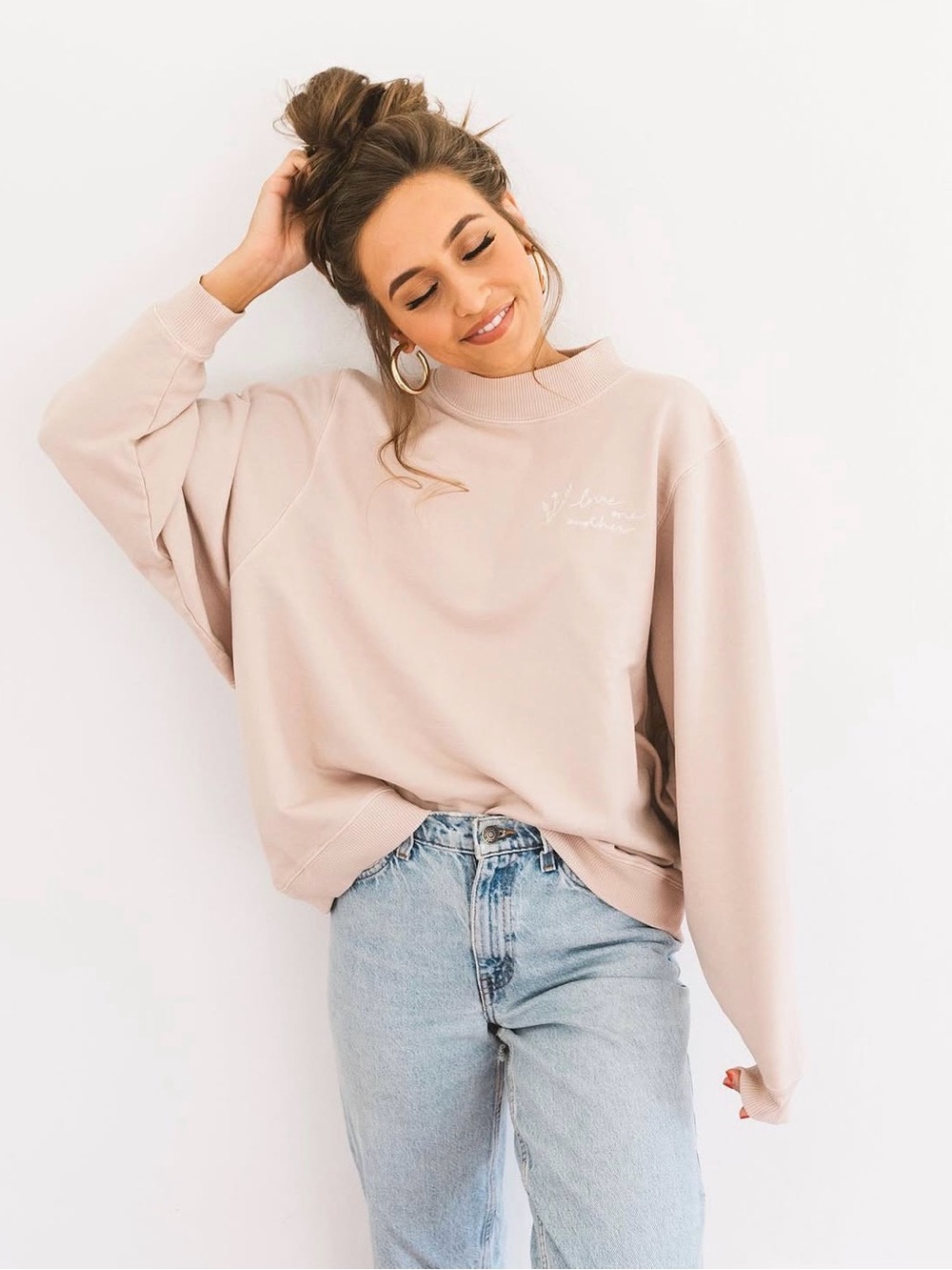 Kristin Made "Love One Another" Mockneck In Blush Size Large